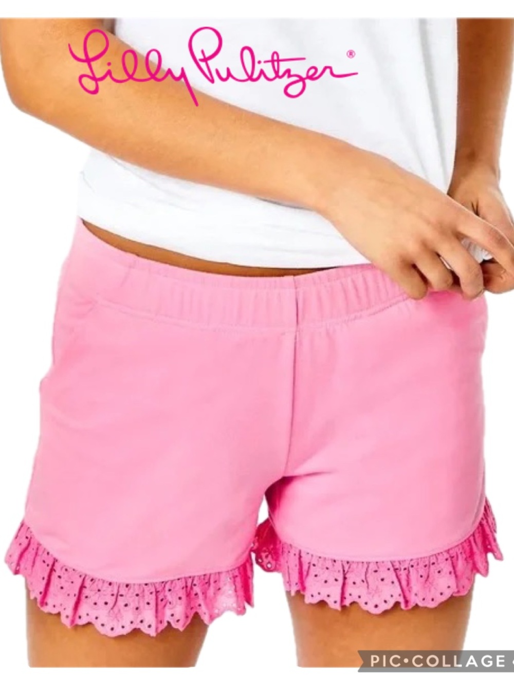 Lilly Pulitzer 5" Kylar Ruffle Hem Knit Shorts in Pink Shady – Size S